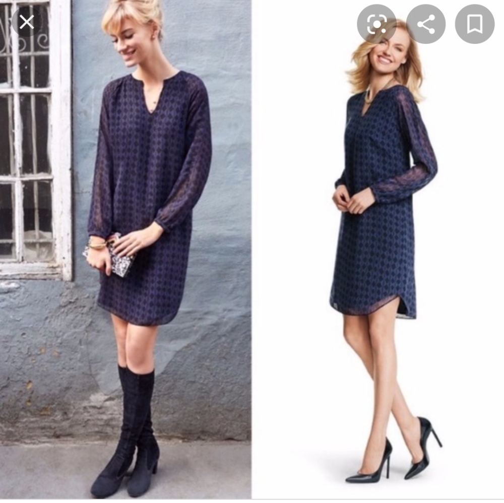 Cabi blue with black diamonds dress size small